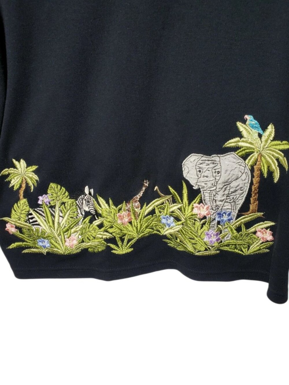 Karen Scott Black Polo Shirt W/Jungle Embroidery Womens Large - Picture 7 of 9